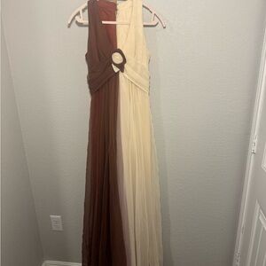 Elegant Two-Tone Brown and Cream Vintage Dress